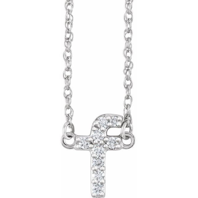 diamond lowercase initial necklace, initial necklace, diamond initial necklace 14K white gold F initial charm variant--F variant--14K-white-gold