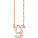 diamond lowercase initial necklace, initial necklace, diamond initial necklace 14K rose gold G initial charm variant--G variant--14K-rose-gold