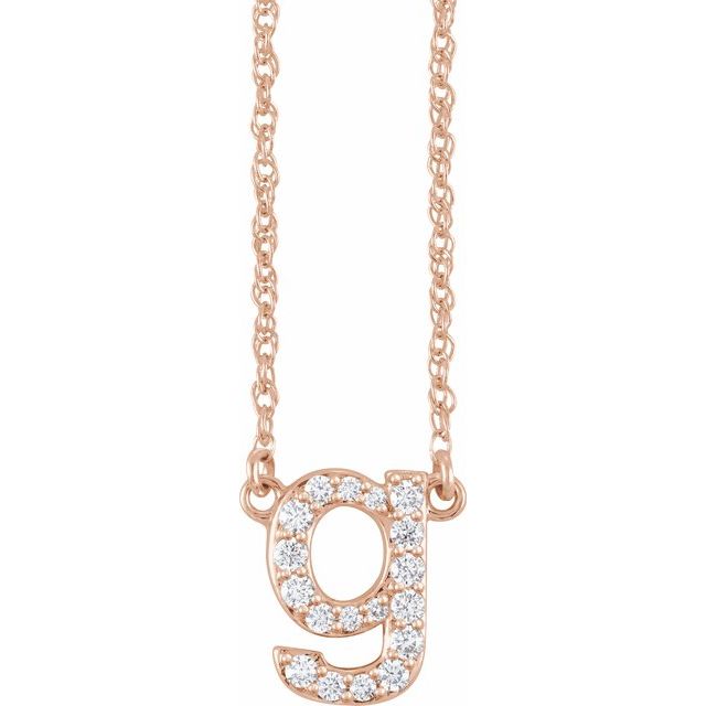 diamond lowercase initial necklace, initial necklace, diamond initial necklace 14K rose gold G initial charm