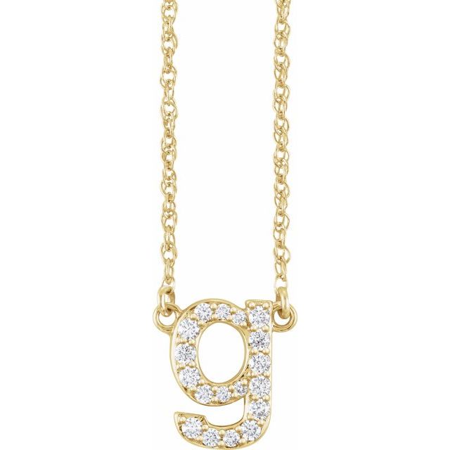 diamond lowercase initial necklace, initial necklace, diamond initial necklace 14K yellow gold G initial charm variant--G variant--14K-yellow-gold