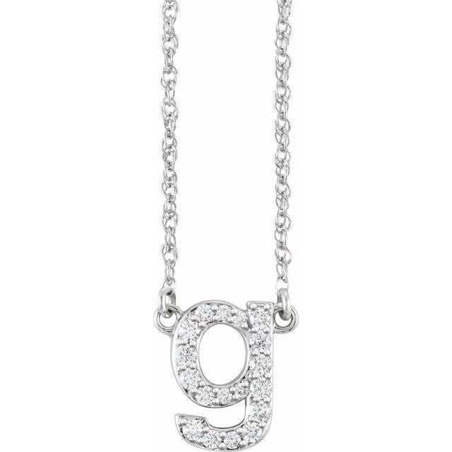 diamond lowercase initial necklace, initial necklace, diamond initial necklace 14K white gold G initial charm variant--G variant--14K-white-gold