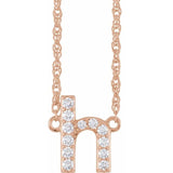 diamond lowercase initial necklace, initial necklace, diamond initial necklace 14K rose gold H initial charm variant--H variant--14K-rose-gold