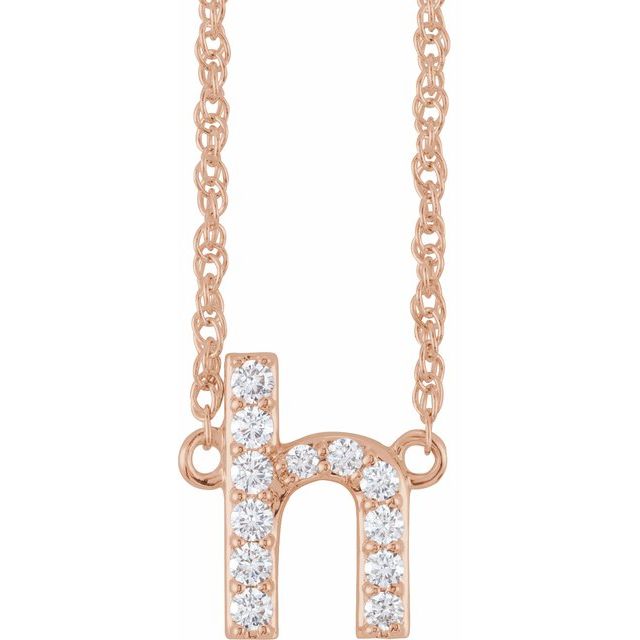 diamond lowercase initial necklace, initial necklace, diamond initial necklace 14K rose gold H initial charm variant--H variant--14K-rose-gold