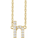 diamond lowercase initial necklace, initial necklace, diamond initial necklace 14K yellow gold H initial charm variant--H variant--14K-yellow-gold