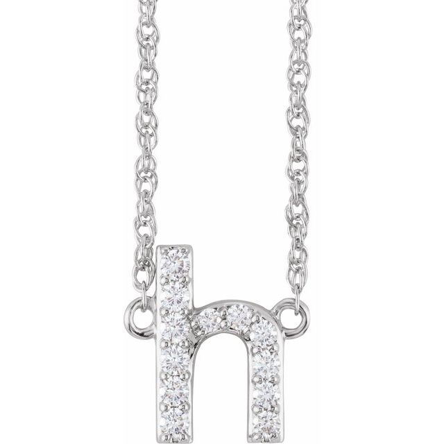 diamond lowercase initial necklace, initial necklace, diamond initial necklace 14K white gold H initial charm variant--H variant--14K-white-gold