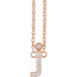 diamond lowercase initial necklace, initial necklace, diamond initial necklace 14K rose gold J initial charm variant--J variant--14K-rose-gold