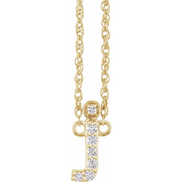 diamond lowercase initial necklace, initial necklace, diamond initial necklace 14K yellow gold J initial charm variant--J variant--14K-yellow-gold