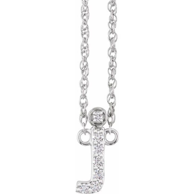 diamond lowercase initial necklace, initial necklace, diamond initial necklace 14K white gold J initial charm variant--J variant--14K-white-gold