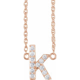 diamond lowercase initial necklace, initial necklace, diamond initial necklace 14K rose gold K initial charm variant--K variant--14K-rose-gold