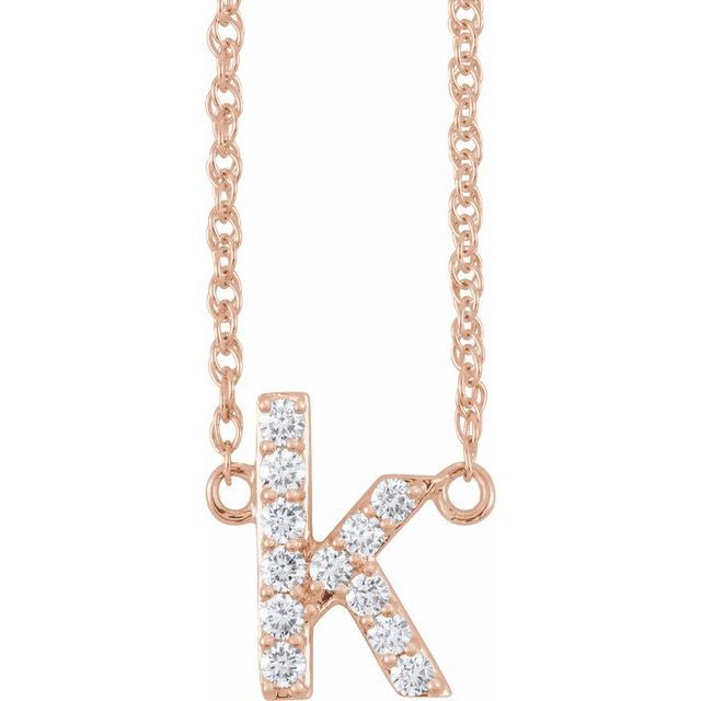 diamond lowercase initial necklace, initial necklace, diamond initial necklace 14K rose gold K initial charm variant--K variant--14K-rose-gold
