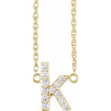 diamond lowercase initial necklace, initial necklace, diamond initial necklace 14K yellow gold K initial charm variant--K variant--14K-yellow-gold