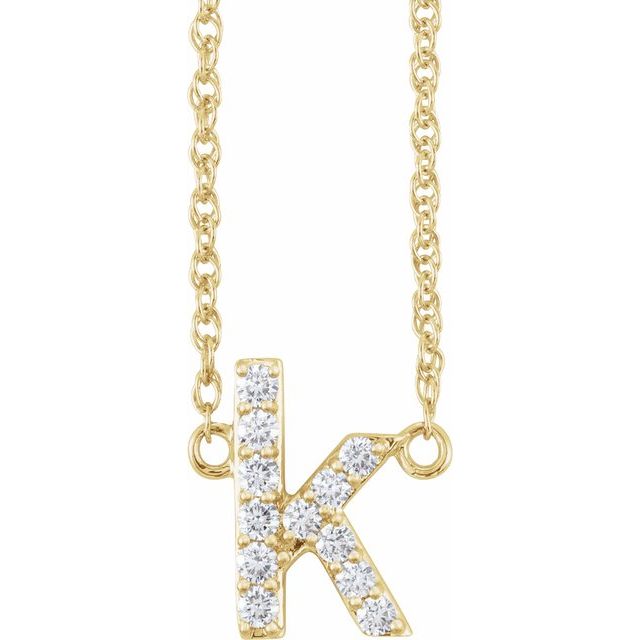 diamond lowercase initial necklace, initial necklace, diamond initial necklace 14K yellow gold K initial charm variant--K variant--14K-yellow-gold