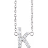 diamond lowercase initial necklace, initial necklace, diamond initial necklace 14K white gold K initial charm variant--K variant--14K-white-gold