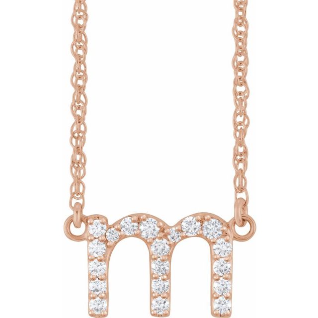 diamond lowercase initial necklace, initial necklace, diamond initial necklace 14K rose gold M initial charm