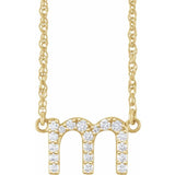 diamond lowercase initial necklace, initial necklace, diamond initial necklace 14K yellow gold M initial charm variant--M variant--14K-yellow-gold