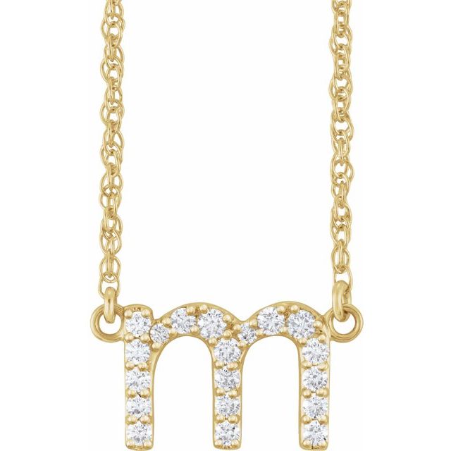 diamond lowercase initial necklace, initial necklace, diamond initial necklace 14K yellow gold M initial charm