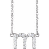 diamond lowercase initial necklace, initial necklace, diamond initial necklace 14K white gold M initial charm variant--M variant--14K-white-gold