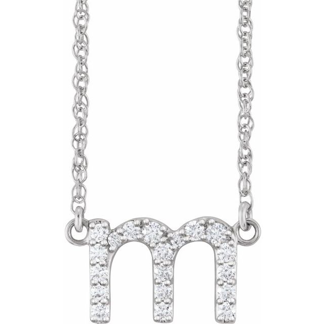 diamond lowercase initial necklace, initial necklace, diamond initial necklace 14K white gold M initial charm variant--M variant--14K-white-gold
