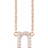 diamond lowercase initial necklace, initial necklace, diamond initial necklace 14K rose gold N initial charm variant--N variant--14K-rose-gold