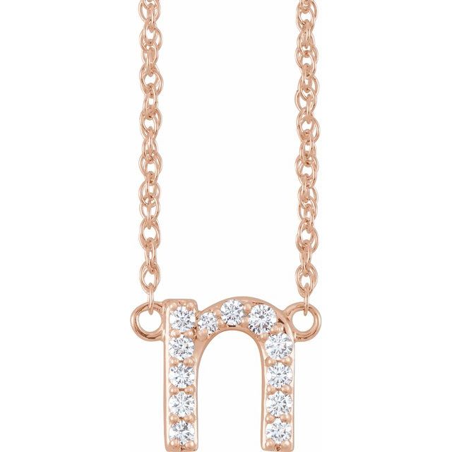 diamond lowercase initial necklace, initial necklace, diamond initial necklace 14K rose gold N initial charm variant--N variant--14K-rose-gold
