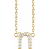 diamond lowercase initial necklace, initial necklace, diamond initial necklace 14K yellow gold N initial charm variant--N variant--14K-yellow-gold