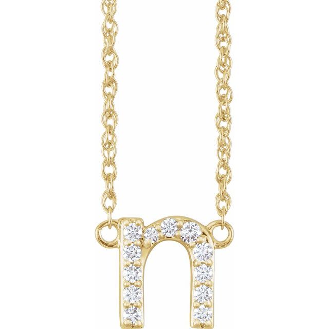 diamond lowercase initial necklace, initial necklace, diamond initial necklace 14K yellow gold N initial charm variant--N variant--14K-yellow-gold
