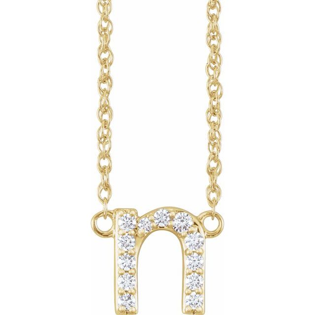 diamond lowercase initial necklace, initial necklace, diamond initial necklace 14K yellow gold N initial charm