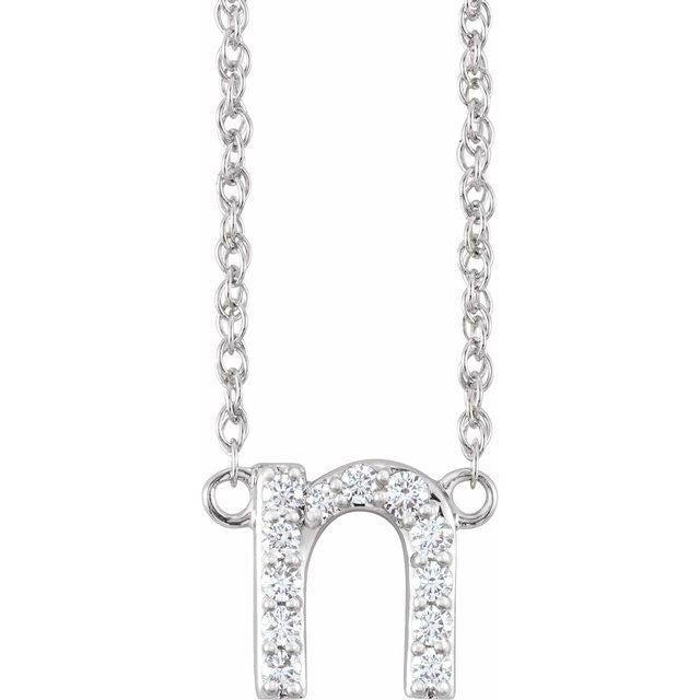 diamond lowercase initial necklace, initial necklace, diamond initial necklace 14K white gold N initial charm variant--N variant--14K-white-gold