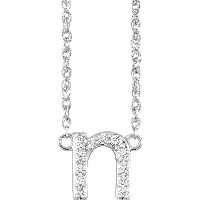 diamond lowercase initial necklace, initial necklace, diamond initial necklace 14K white gold N initial charm