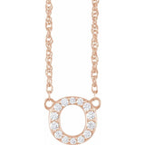 diamond lowercase initial necklace, initial necklace, diamond initial necklace 14K rose gold O initial charm variant--O variant--14K-rose-gold