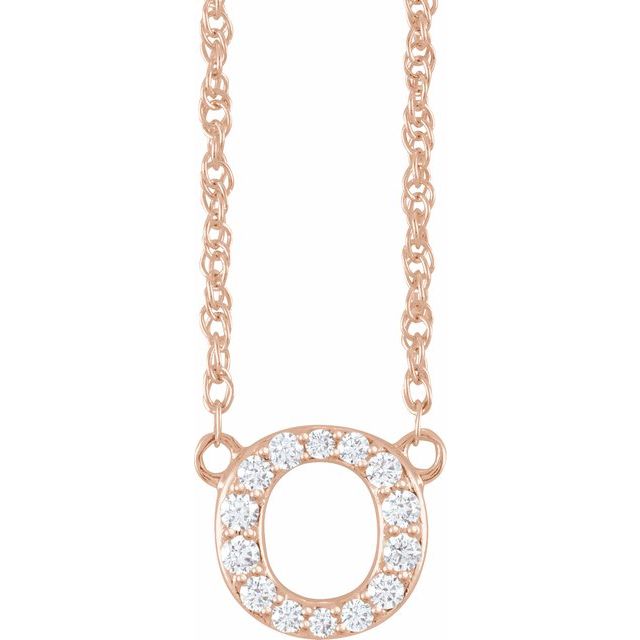 diamond lowercase initial necklace, initial necklace, diamond initial necklace 14K rose gold O initial charm variant--O variant--14K-rose-gold