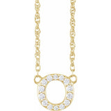diamond lowercase initial necklace, initial necklace, diamond initial necklace 14K yellow gold O initial charm variant--O variant--14K-yellow-gold