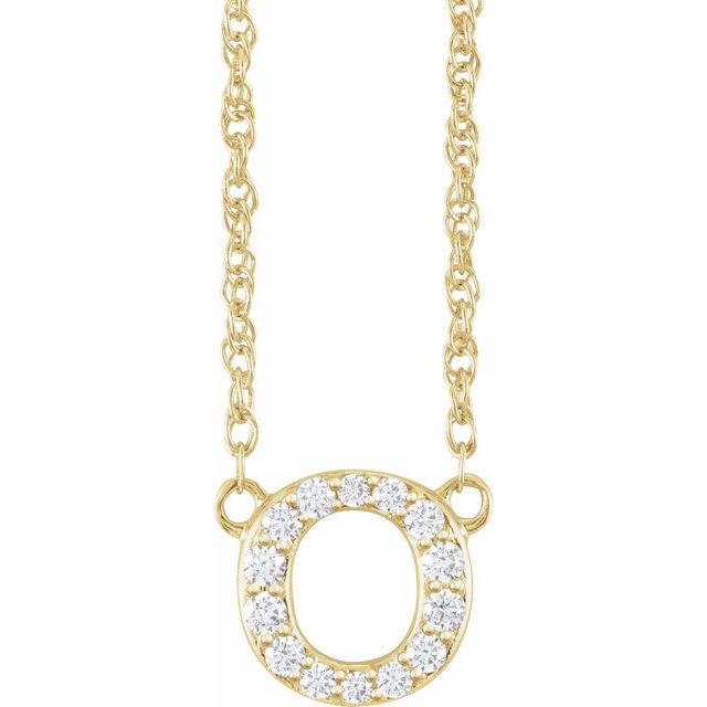 diamond lowercase initial necklace, initial necklace, diamond initial necklace 14K yellow gold O initial charm variant--O variant--14K-yellow-gold