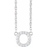 diamond lowercase initial necklace, initial necklace, diamond initial necklace 14K white gold O initial charm variant--O variant--14K-white-gold