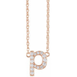 diamond lowercase initial necklace, initial necklace, diamond initial necklace 14K rose gold P initial charm variant--P variant--14K-rose-gold