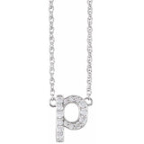diamond lowercase initial necklace, initial necklace, diamond initial necklace 14K white gold P initial charm variant--P variant--14K-white-gold