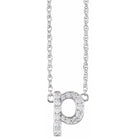 diamond lowercase initial necklace, initial necklace, diamond initial necklace 14K white gold P initial charm