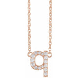 diamond lowercase initial necklace, initial necklace, diamond initial necklace 14K rose gold Q initial charm variant--Q variant--14K-rose-gold