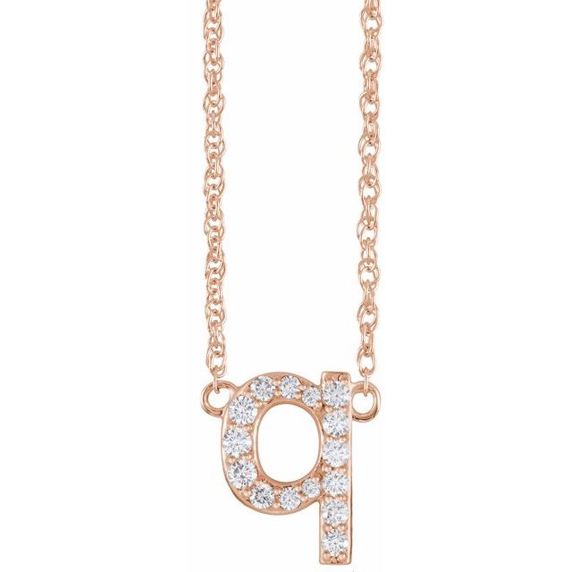 diamond lowercase initial necklace, initial necklace, diamond initial necklace 14K rose gold Q initial charm