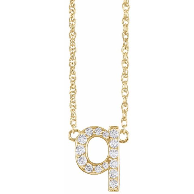 diamond lowercase initial necklace, initial necklace, diamond initial necklace 14K yellow gold Q initial charm
