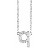 diamond lowercase initial necklace, initial necklace, diamond initial necklace 14K white gold Q initial charm variant--Q variant--14K-white-gold