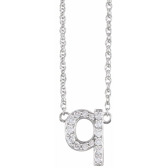 diamond lowercase initial necklace, initial necklace, diamond initial necklace 14K white gold Q initial charm