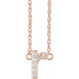 diamond lowercase initial necklace, initial necklace, diamond initial necklace 14K rose gold R initial charm variant--R variant--14K-rose-gold
