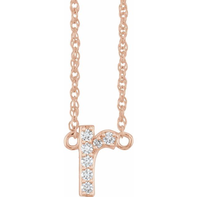 diamond lowercase initial necklace, initial necklace, diamond initial necklace 14K rose gold R initial charm variant--R variant--14K-rose-gold