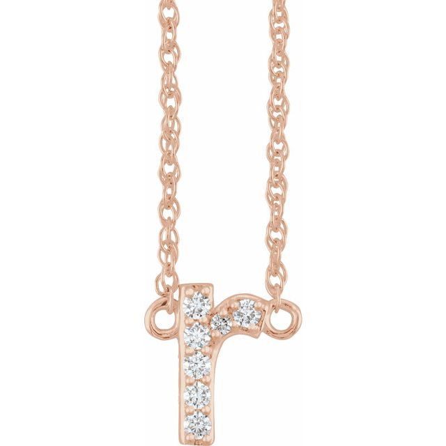 diamond lowercase initial necklace, initial necklace, diamond initial necklace 14K rose gold R initial charm
