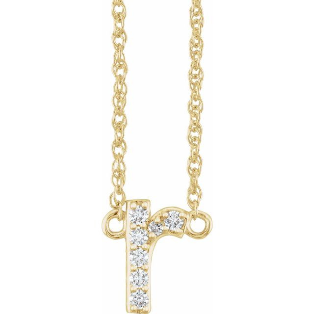diamond lowercase initial necklace, initial necklace, diamond initial necklace 14K yellow gold R initial charm