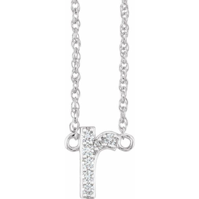 diamond lowercase initial necklace, initial necklace, diamond initial necklace 14K white gold R initial charm variant--R variant--14K-white-gold