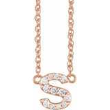 diamond lowercase initial necklace, initial necklace, diamond initial necklace 14K rose gold S initial charm variant--S variant--14K-rose-gold