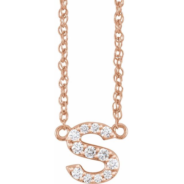 diamond lowercase initial necklace, initial necklace, diamond initial necklace 14K rose gold S initial charm variant--S variant--14K-rose-gold