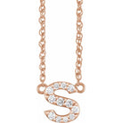 diamond lowercase initial necklace, initial necklace, diamond initial necklace 14K rose gold S initial charm